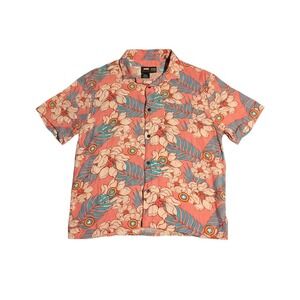 Marvel Captain America Floral Tropical Button Down Shirt Mens XL Coral Pink Blue